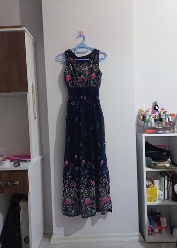 Nakışlı Lacivert Uzun Bohem Elbise - Görsel 2