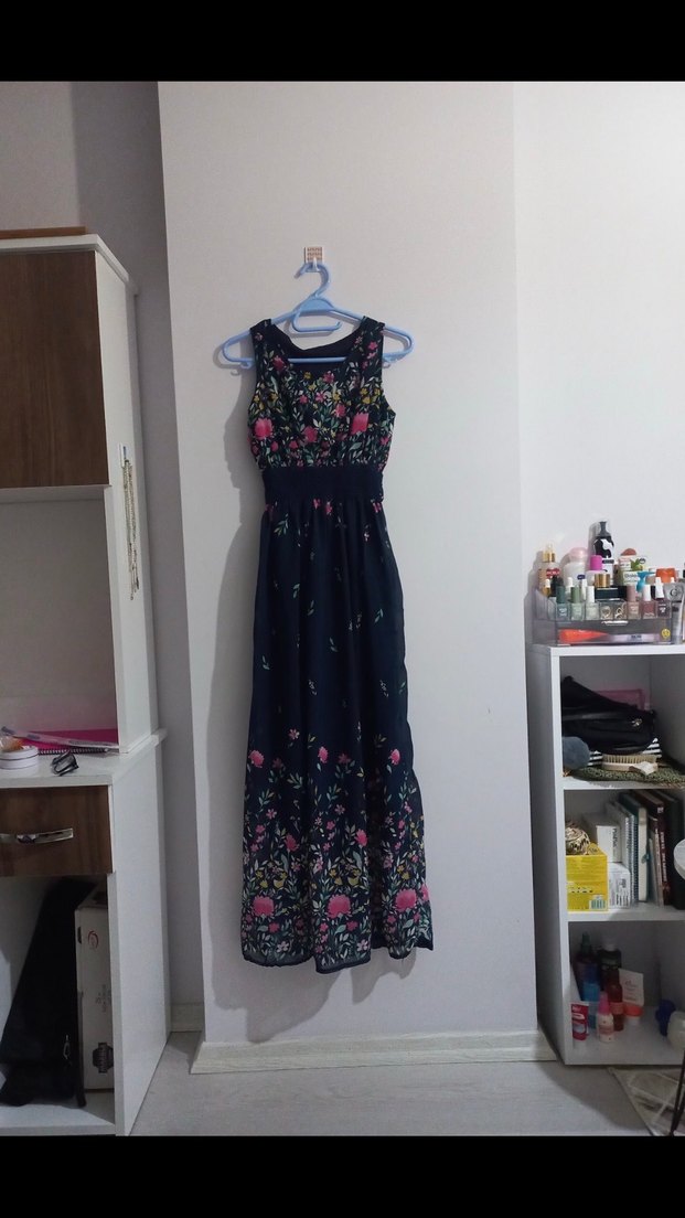 Nakışlı Lacivert Uzun Bohem Elbise - Görsel 2