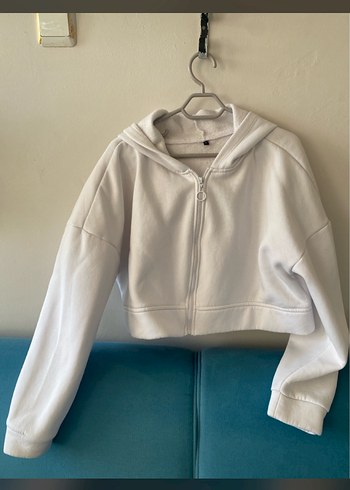 m Beden beyaz Renk Kapüşonlu Beyaz Fermuarlı Sweatshirt