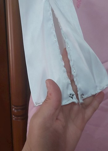 Drapeli Pembe Nakışlı Uzun Abiye Elbise - Görsel 7