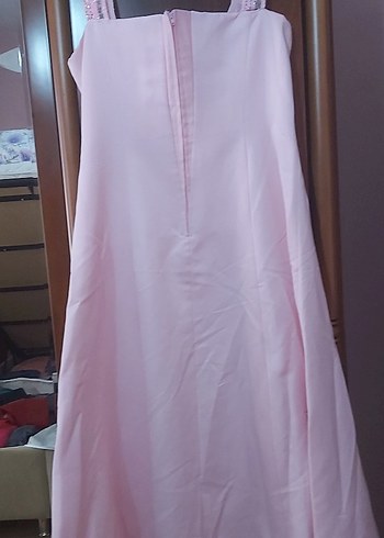 Drapeli Pembe Nakışlı Uzun Abiye Elbise - Görsel 5