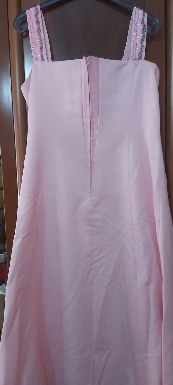 Drapeli Pembe Nakışlı Uzun Abiye Elbise - Görsel 4