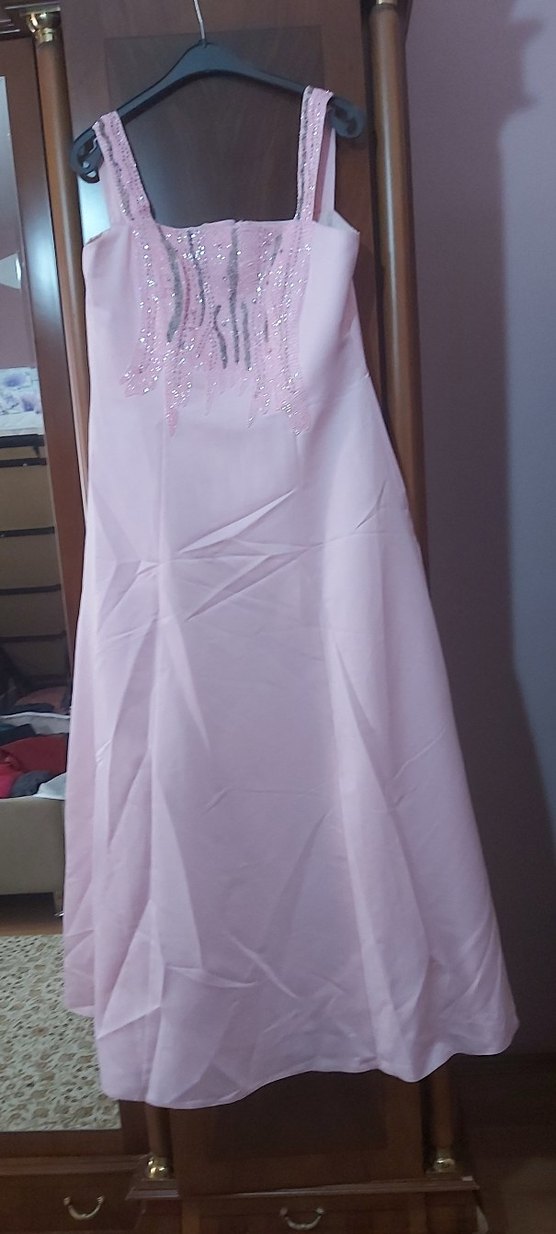 Drapeli Pembe Nakışlı Uzun Abiye Elbise - Görsel 2