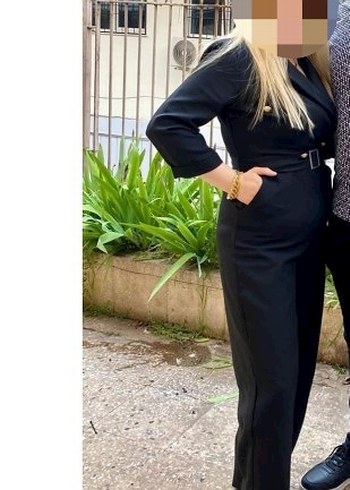 38 Beden Kadın Siyah Süet Midi Tulum, Kemerli, Ofis Stili