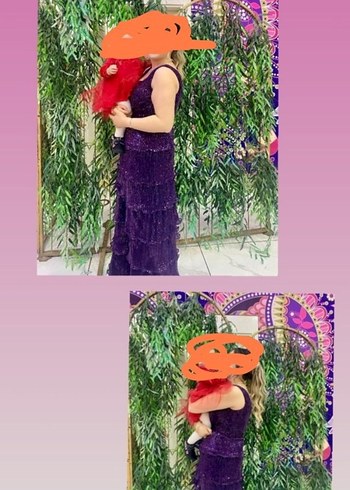 Abiye Mor Uzun Kat Katlı Abiye Elbise