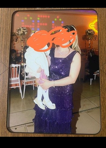 40 Beden Mor Uzun Kat Katlı Abiye Elbise