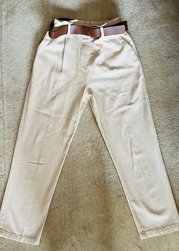 QUZU Kemerli Bej Kadın Pantolon - Görsel 3