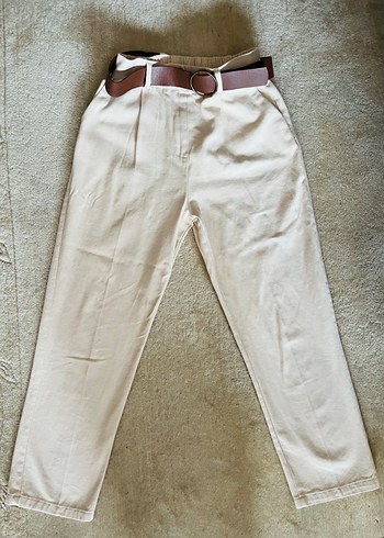 QUZU Kemerli Bej Kadın Pantolon - Görsel 5