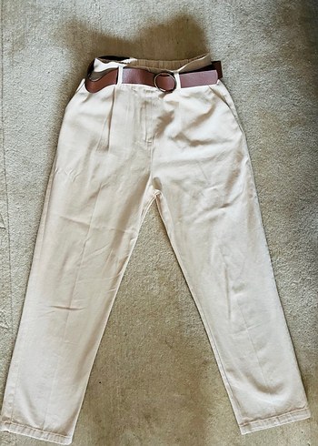 QUZU Kemerli Bej Kadın Pantolon - Görsel 4