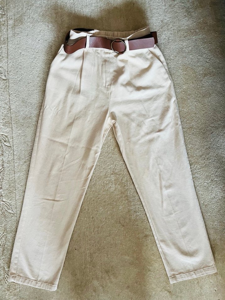 QUZU Kemerli Bej Kadın Pantolon - Görsel 5