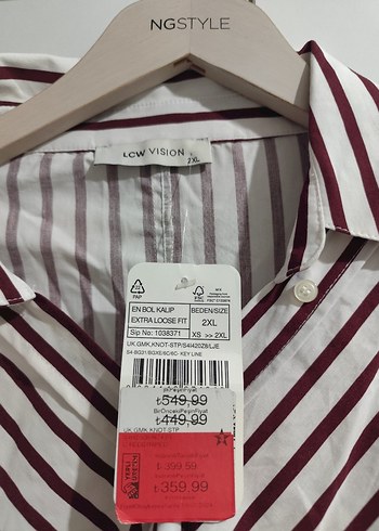 Bordo Çizgili Uzun Kollu Kadın Gömlek - Görsel 3