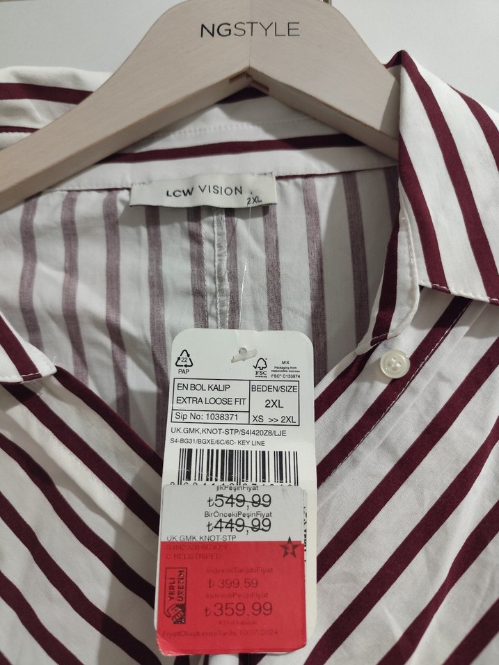 Bordo Çizgili Uzun Kollu Kadın Gömlek - Görsel 3