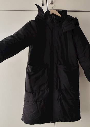 Uzun Siyah Kadın Kışlık Fermuarlı Mont - Görsel 2