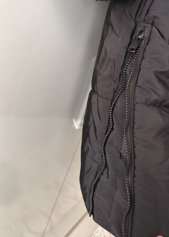 Uzun Siyah Kadın Kışlık Fermuarlı Mont - Görsel 3