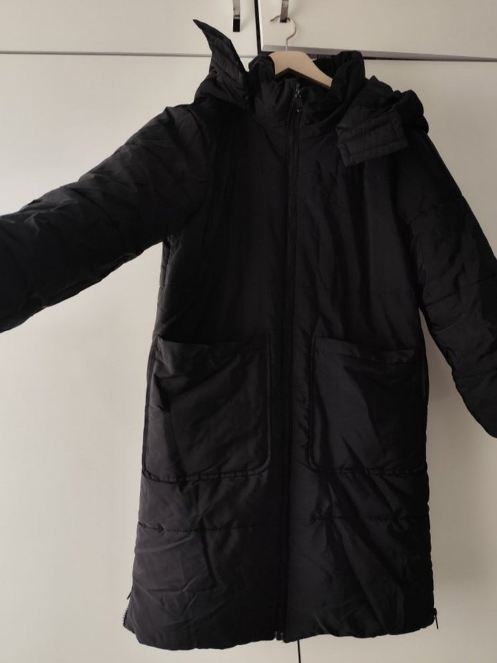 Uzun Siyah Kadın Kışlık Fermuarlı Mont - Görsel 2