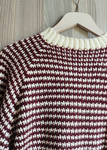 Bordo Beyaz Örgü Kadın Kazak - Görsel 4