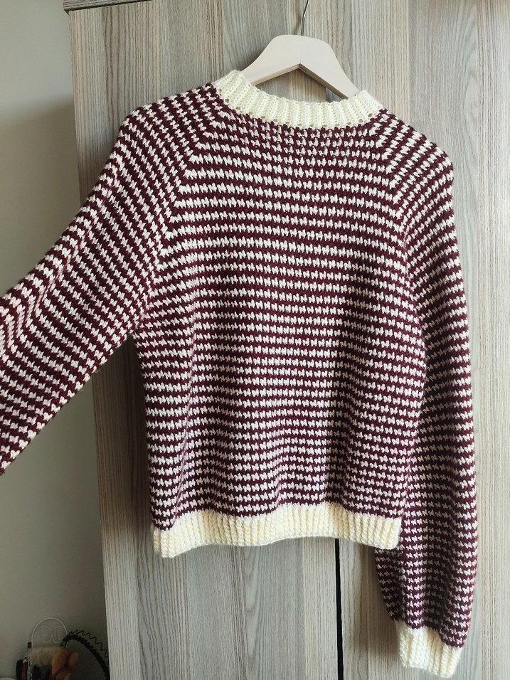 Bordo Beyaz Örgü Kadın Kazak - Görsel 2