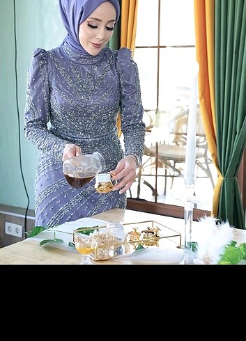 Lila boncuklu abiye