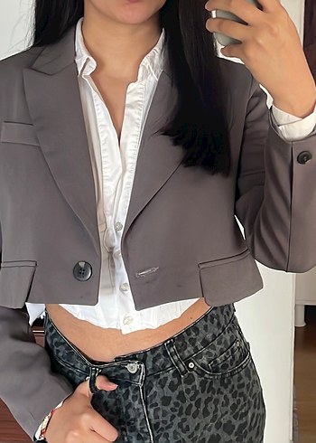 Zara Gri Kisa Crop Blazer Ceket