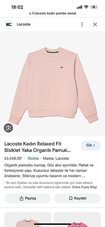 Lacoste sweat orjinal