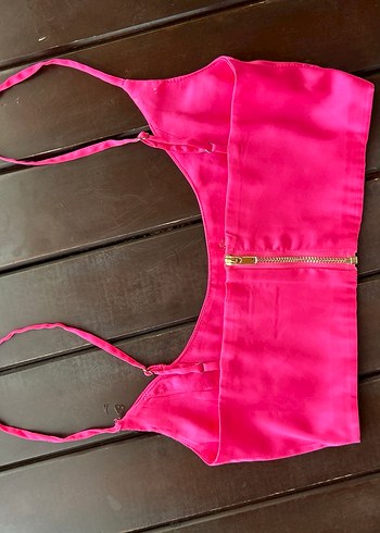 Pembe İnce Askılı Mini Saten Büstiyer - Görsel 2