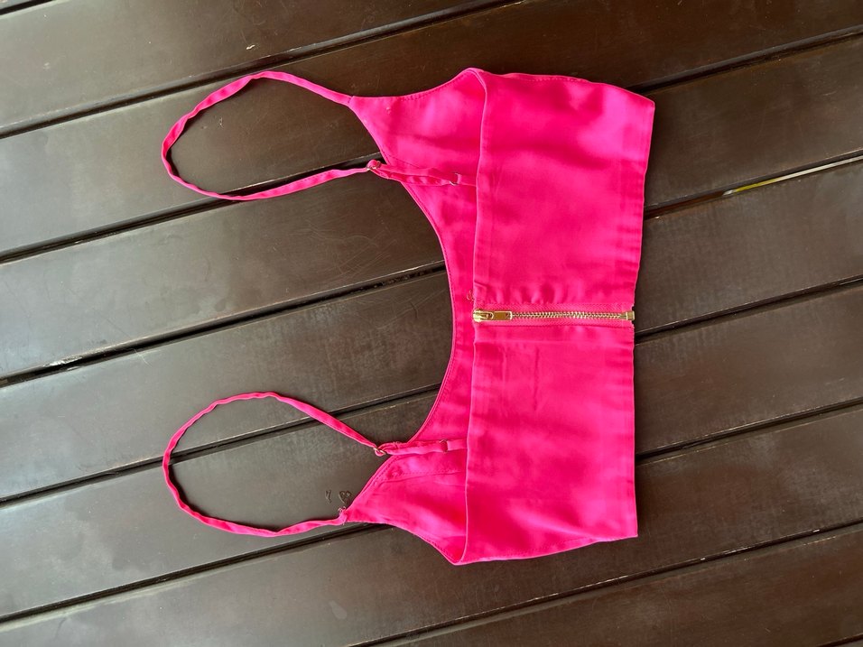 Pembe İnce Askılı Mini Saten Büstiyer - Görsel 2