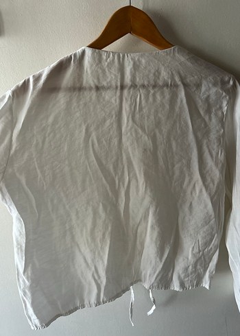 İp Bağlamalı Beyaz Kadın Gömlek - Görsel 3