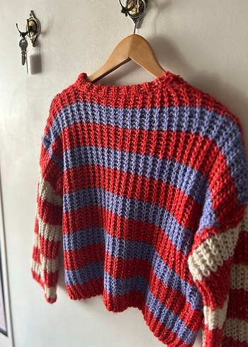 Renkli Çizgili Örgü Kadın Kazak - Görsel 3