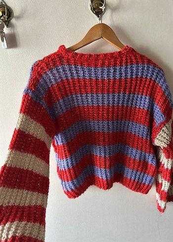 Renkli Çizgili Örgü Kadın Kazak - Görsel 2