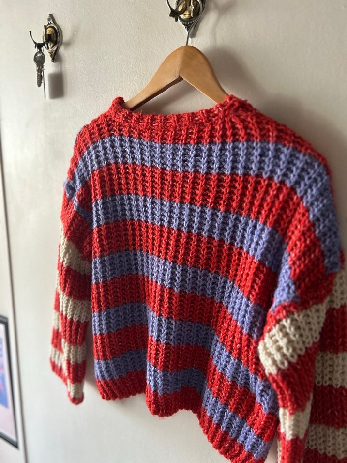 Renkli Çizgili Örgü Kadın Kazak - Görsel 3