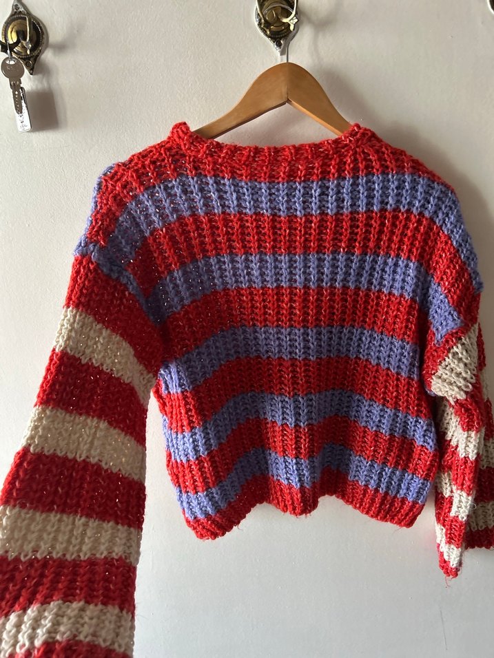 Renkli Çizgili Örgü Kadın Kazak - Görsel 2