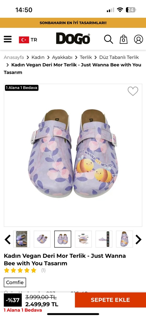 Dogo Marka Mor Baskılı Mantar Tabanlı Kadın Terlik - Görsel 3