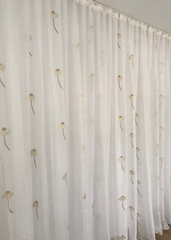 EKRU PAPATYA DETAYLI SIFIR TÜL PERDE - Görsel 2