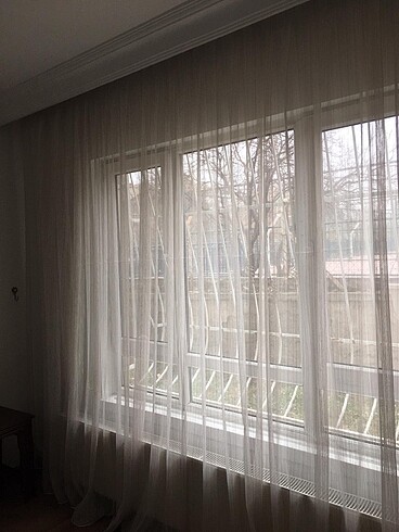Çizgili Keten Tül Perde