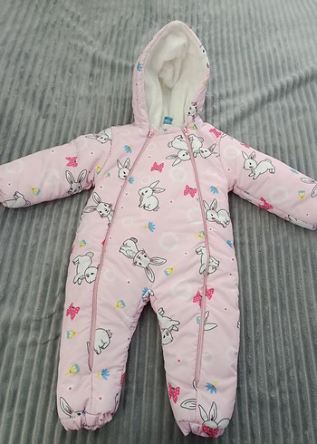 Kürklü, Desenli Pembe Bebek Kış Tulumu - Görsel 2