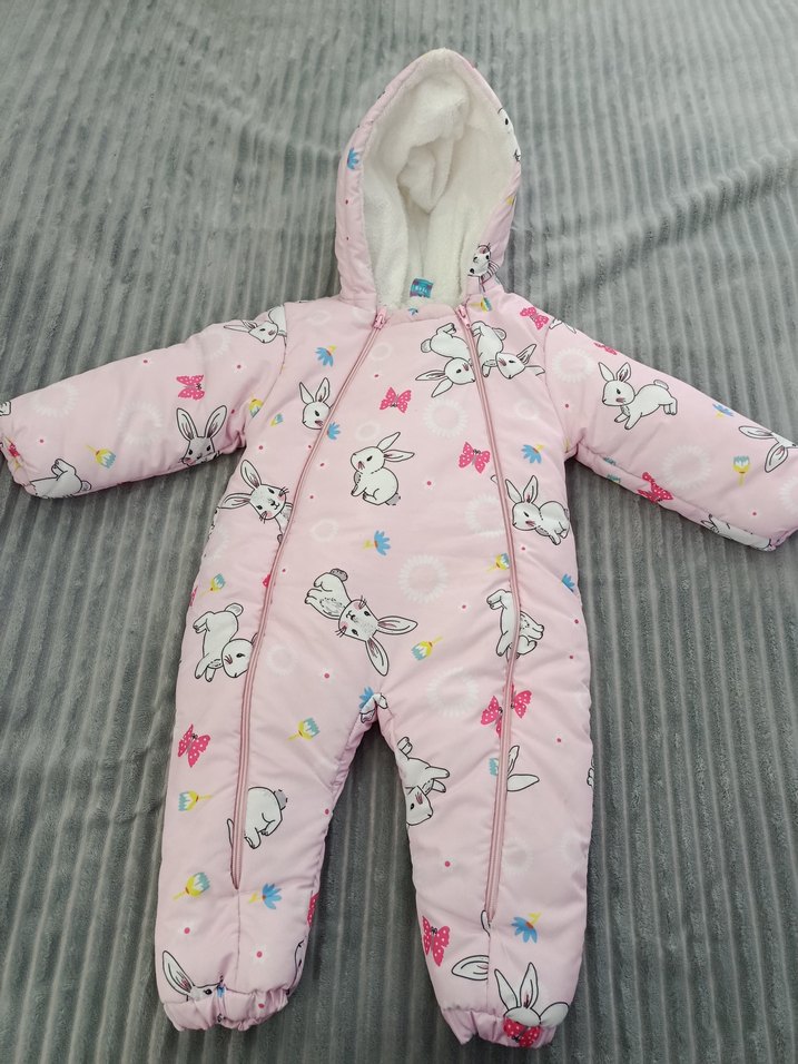 Kürklü, Desenli Pembe Bebek Kış Tulumu - Görsel 2