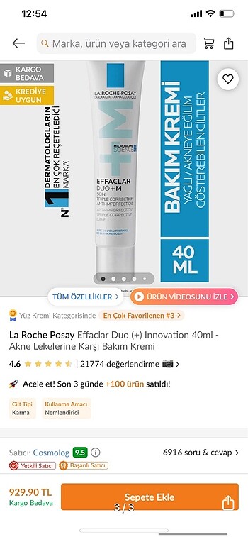  Beden La Roche Posay Effaclar Duo + Bakım Krem