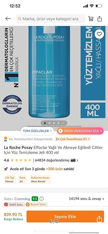 Beden La Roche Posay Effaclar Yüz Temizleme