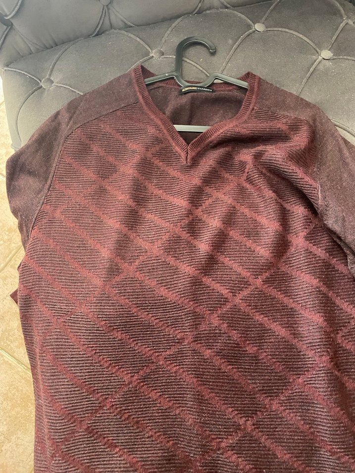 Bordo V Yakalı Erkek Triko Kazak - Görsel 5