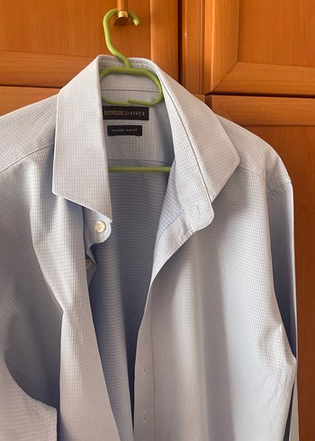 Mavi Keten Erkek Gömlek, Düğmeli, Uzun Kollu - Görsel 6