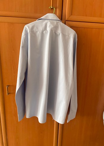 Mavi Keten Erkek Gömlek, Düğmeli, Uzun Kollu - Görsel 4