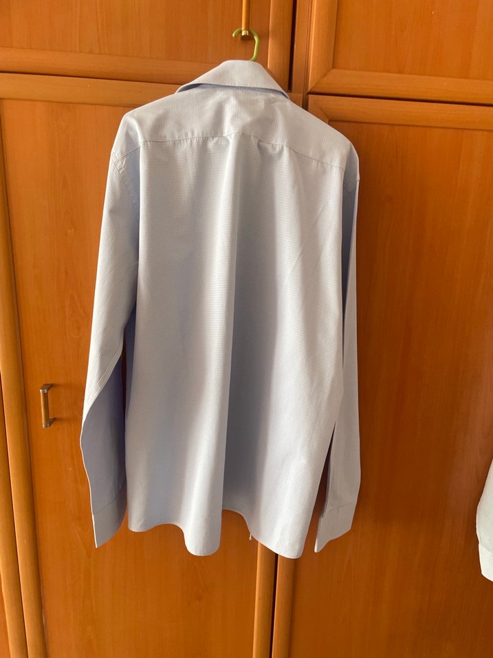 Mavi Keten Erkek Gömlek, Düğmeli, Uzun Kollu - Görsel 4