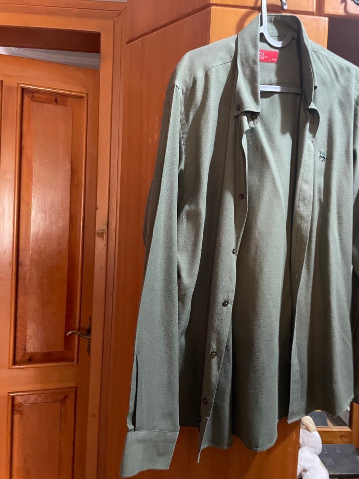 Haki Erkek Keten Gömlek Uzun Kollu - Görsel 3