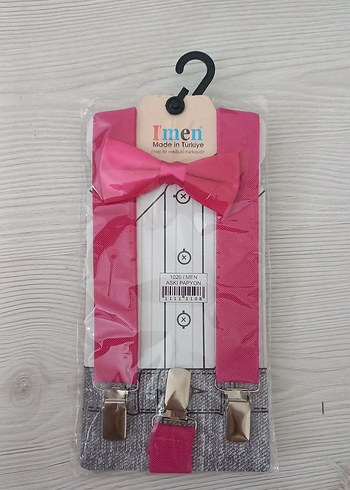 Pembe Renkli Erkek Çocuk Papyon ve Askı Seti