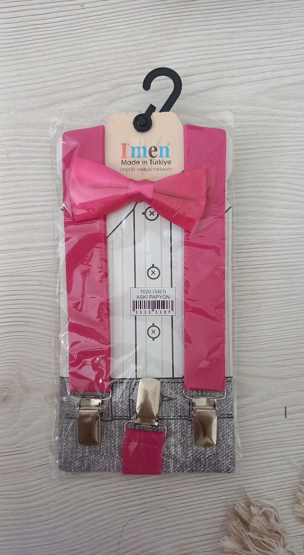 Pembe Renkli Erkek Çocuk Papyon ve Askı Seti - Görsel 2