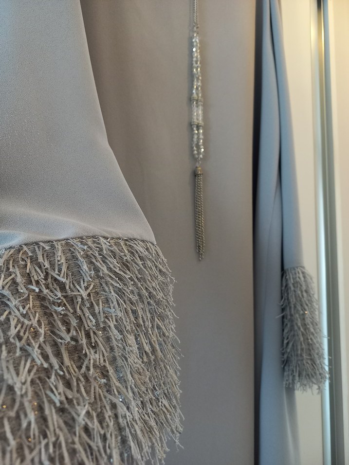 Gri Uzun Kollu Püsküllü Kadın Elbise -tunik - Görsel 4