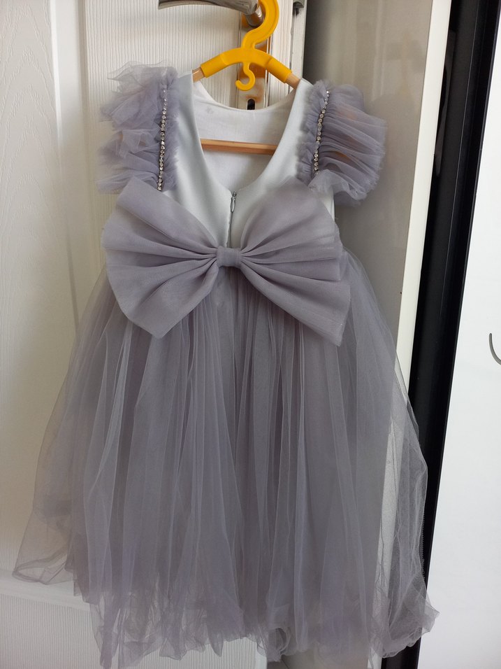 Çiçek Detaylı Gri Bohem Kız Elbisesi - Görsel 4