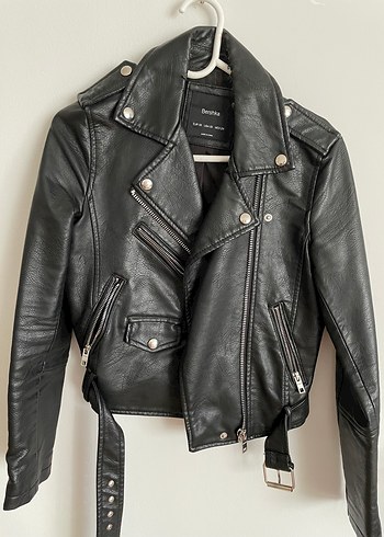 Siyah Deri Kadın Biker Ceket