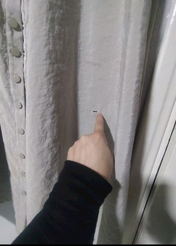 Düğmeli Gri Uzun Keten Elbise - Görsel 5