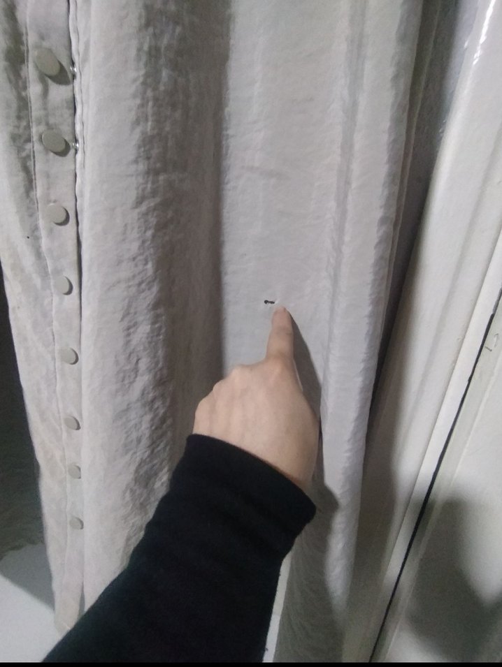 Düğmeli Gri Uzun Keten Elbise - Görsel 5